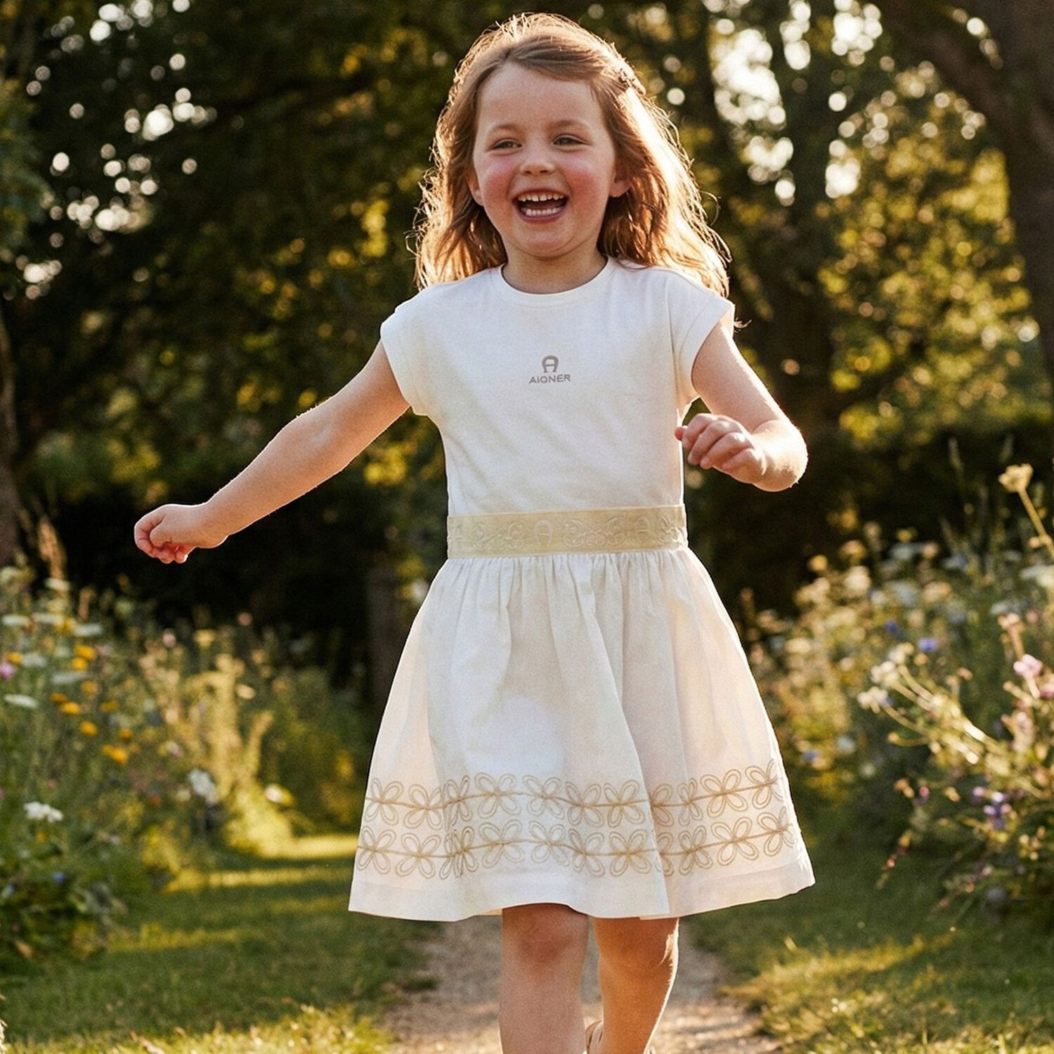 Girls White Logo Dress, 1, hi-res