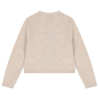 Girls Beige Bow Knitted Cardigan 