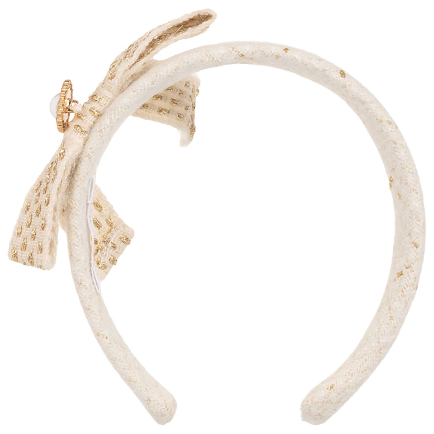 Girls Ivory & Gold Tweed Headband, 1, hi-res