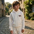 Boys White Logo Hooded Top, 2, hi-res