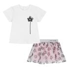Younger Girls White & Pink Flower Skirt Set, 1, hi-res