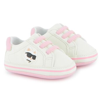 KARL LAGERFELD Baby White & Pink Choupette Pre Walker Shoes, 1 Baby White & Pink Choupette Pre Walker Shoes
