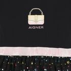 Girls Black Logo Sequin Dress, 2, hi-res