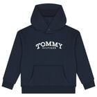 Boys Navy Blue Logo Hooded Top, 2, hi-res