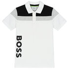 Boys White Logo Polo Shirt, 1, hi-res