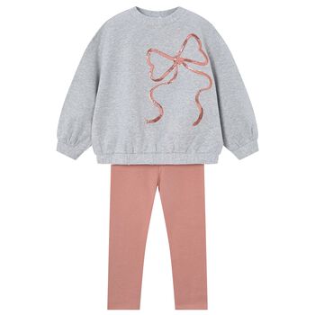 Girls Grey & Pink Bow Leggings Set