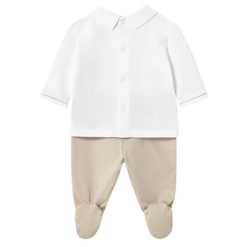 Baby Boys White & Beige Trousers Set