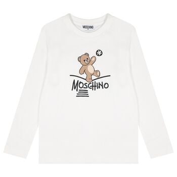 White Teddy Bear Logo Long Sleeve Top