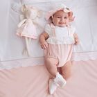 Baby Girls White & Pink Romper & Hat Set, 1, hi-res