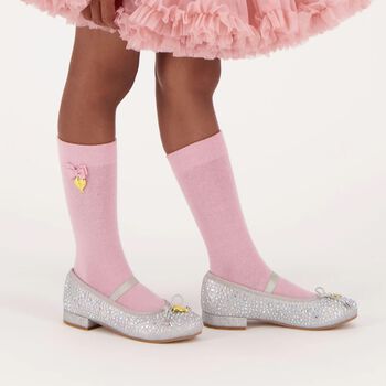 Girls Silver Bow Shoes