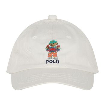 Baby Boys White Cotton Polo Bear Cap