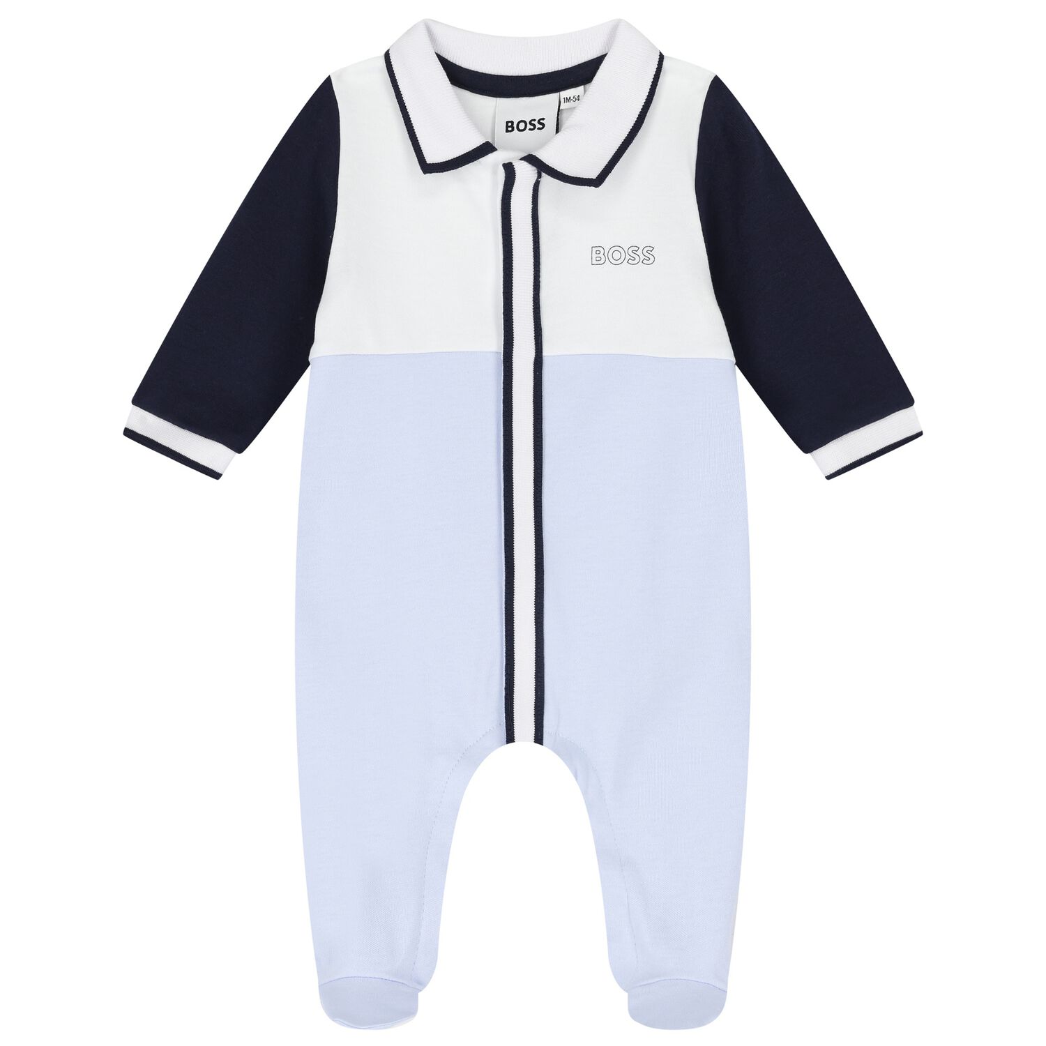 Baby Boys White & Blue Logo Babygrow, 3, hi-res