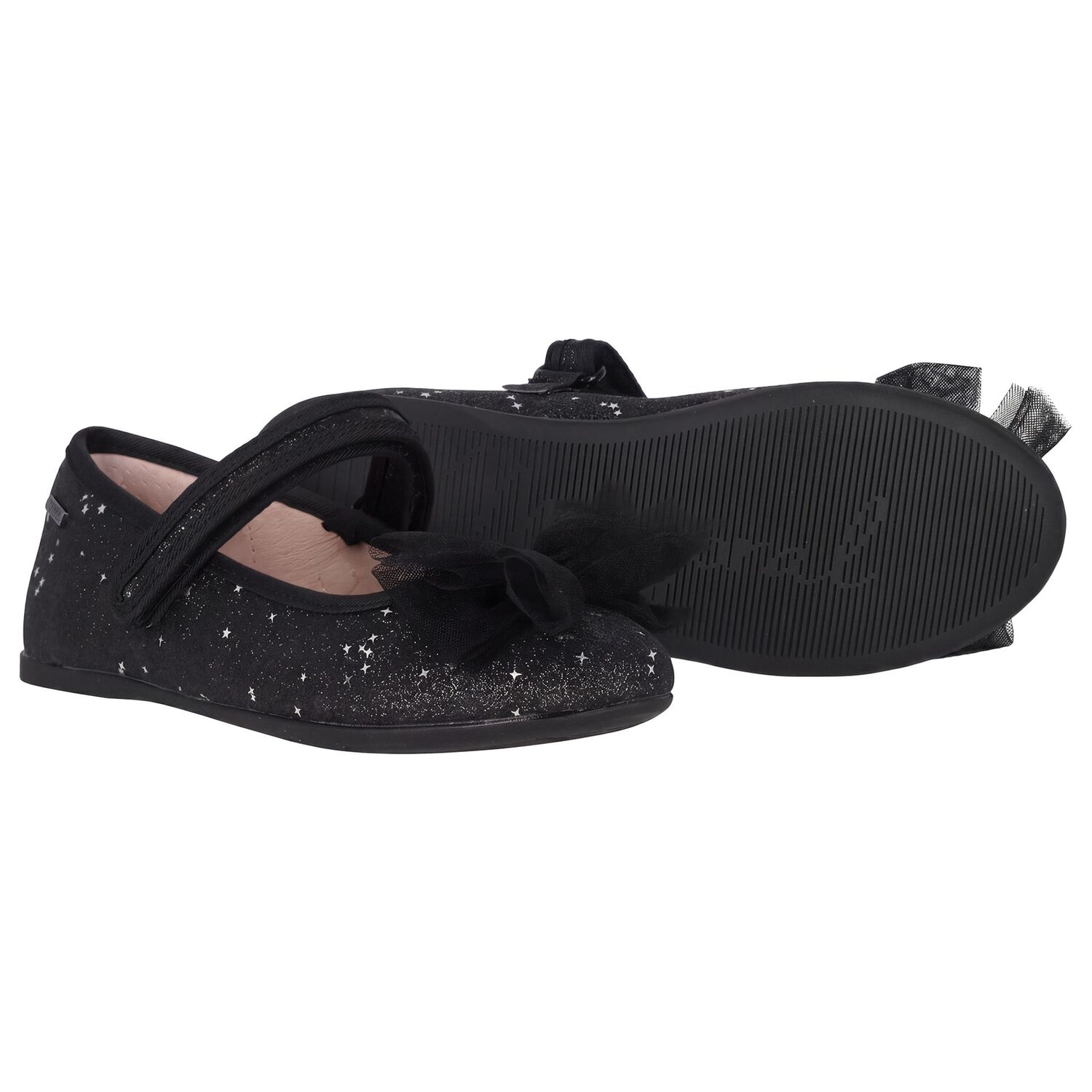 Girls Black Bow Glitter Shoes, 1, hi-res