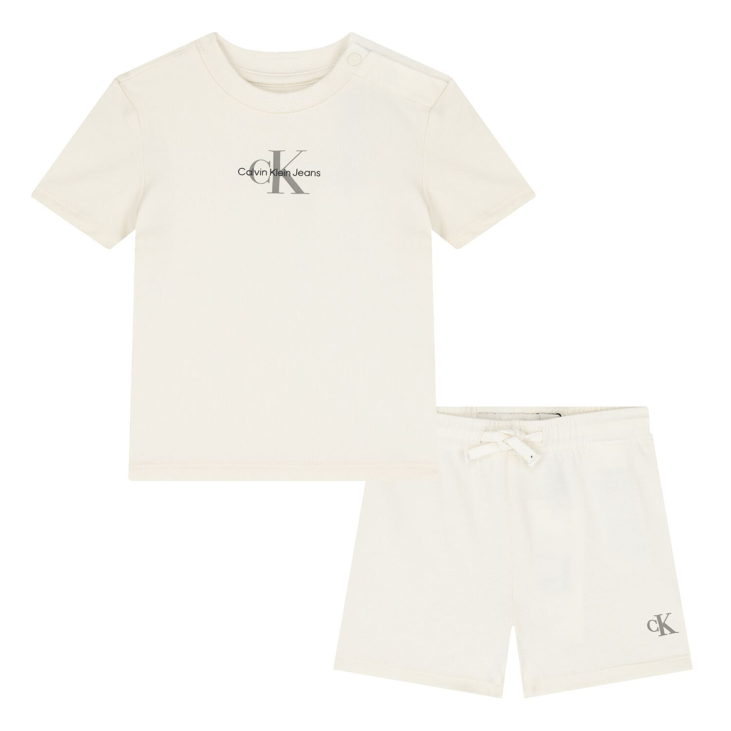 Ivory Cotton Logo Younger Shorts Set, 2, hi-res