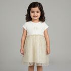 Younger Girls Ivory & Gold Logo Dress, 1, hi-res