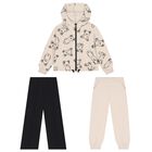 Girls Ivory & Black Teddy Bear 3 Piece Tracksuit, 1, hi-res