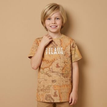 Boys Beige Geo Map T-Shirt