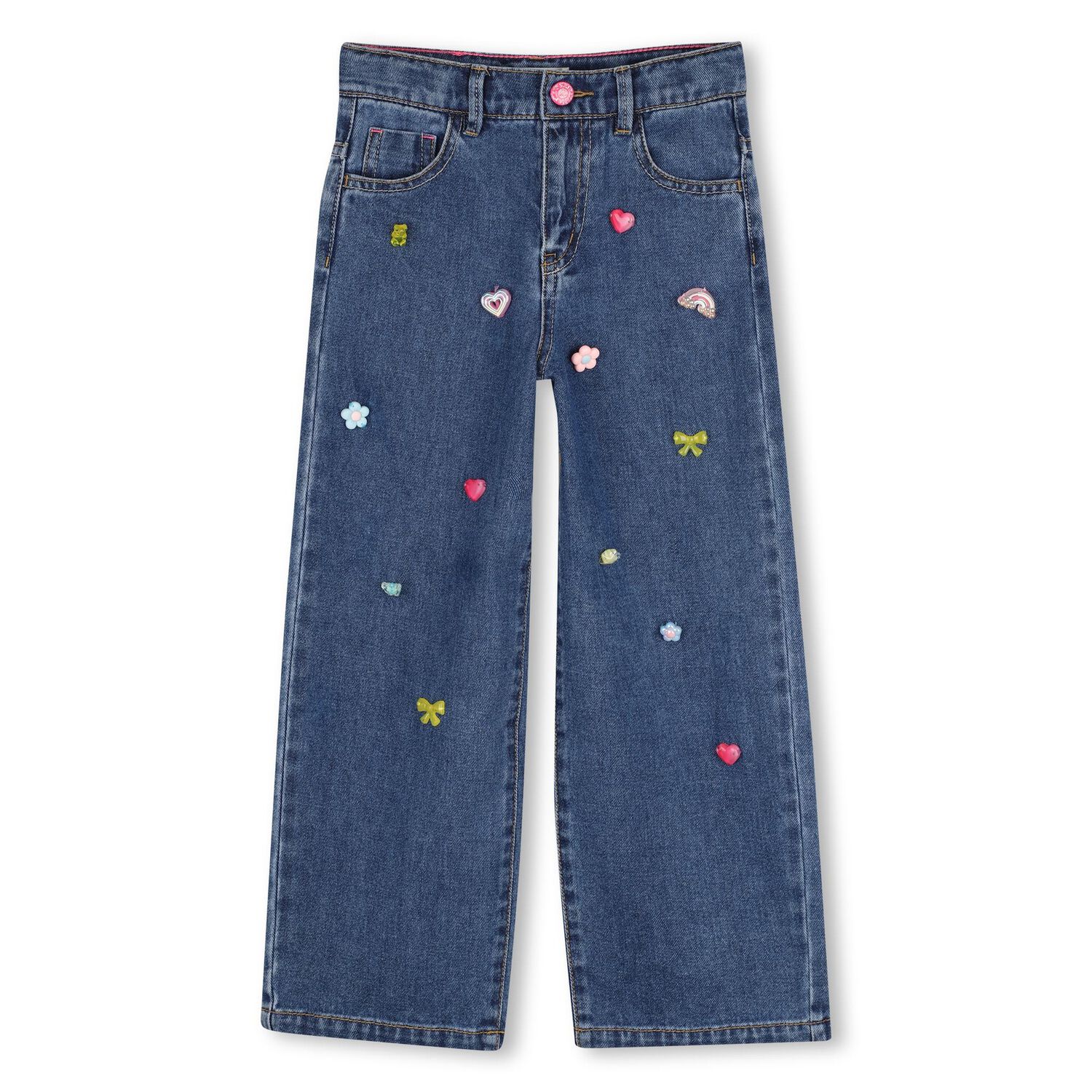 Girls Blue Wide Leg Charm Jeans, 1, hi-res