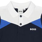 Younger Boys Navy Blue Logo Polo Shirt, 2, hi-res