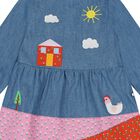 Younger Girls Blue Denim Embroidered Dress, 1, hi-res
