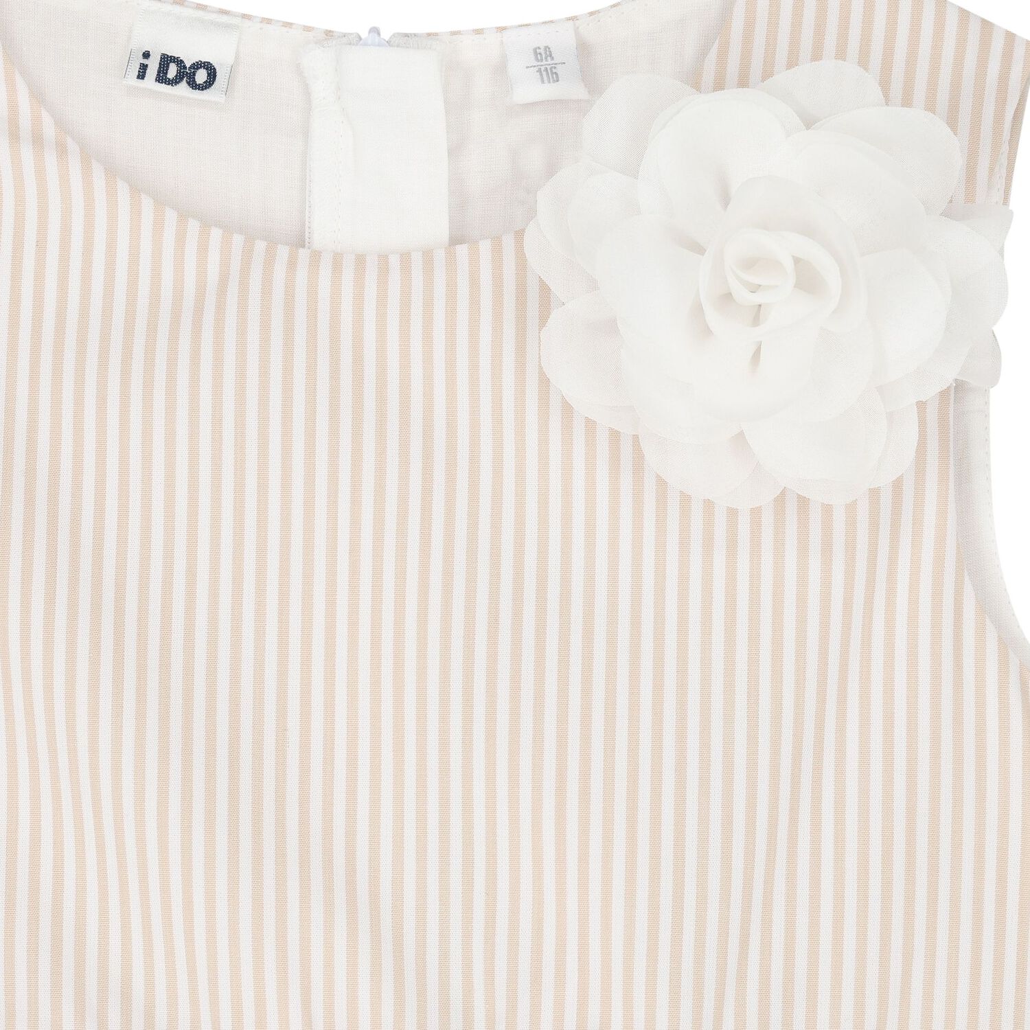 Girls White & Beige Striped Dress, 1, hi-res