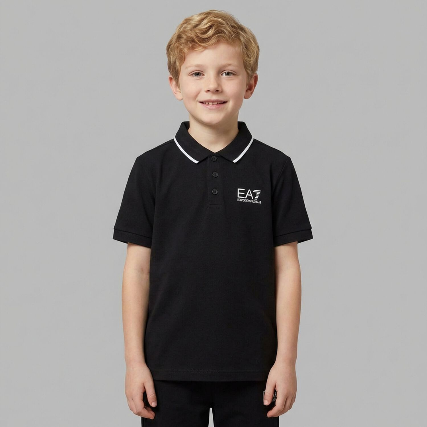 Boys Black Logo Polo Shirt , 2, hi-res