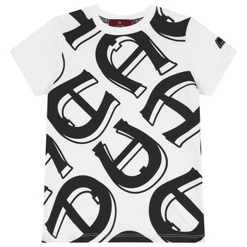 Boys White & Black Logo T-Shirt
