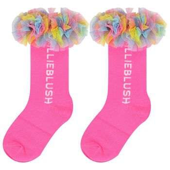 Girls Pink Logo Ruffled Tulle Socks