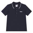 Younger Boys Navy Blue Logo Polo Shirt, 1, hi-res