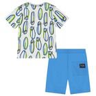 Boys White & Blue Surfboard Shorts Set, 1, hi-res