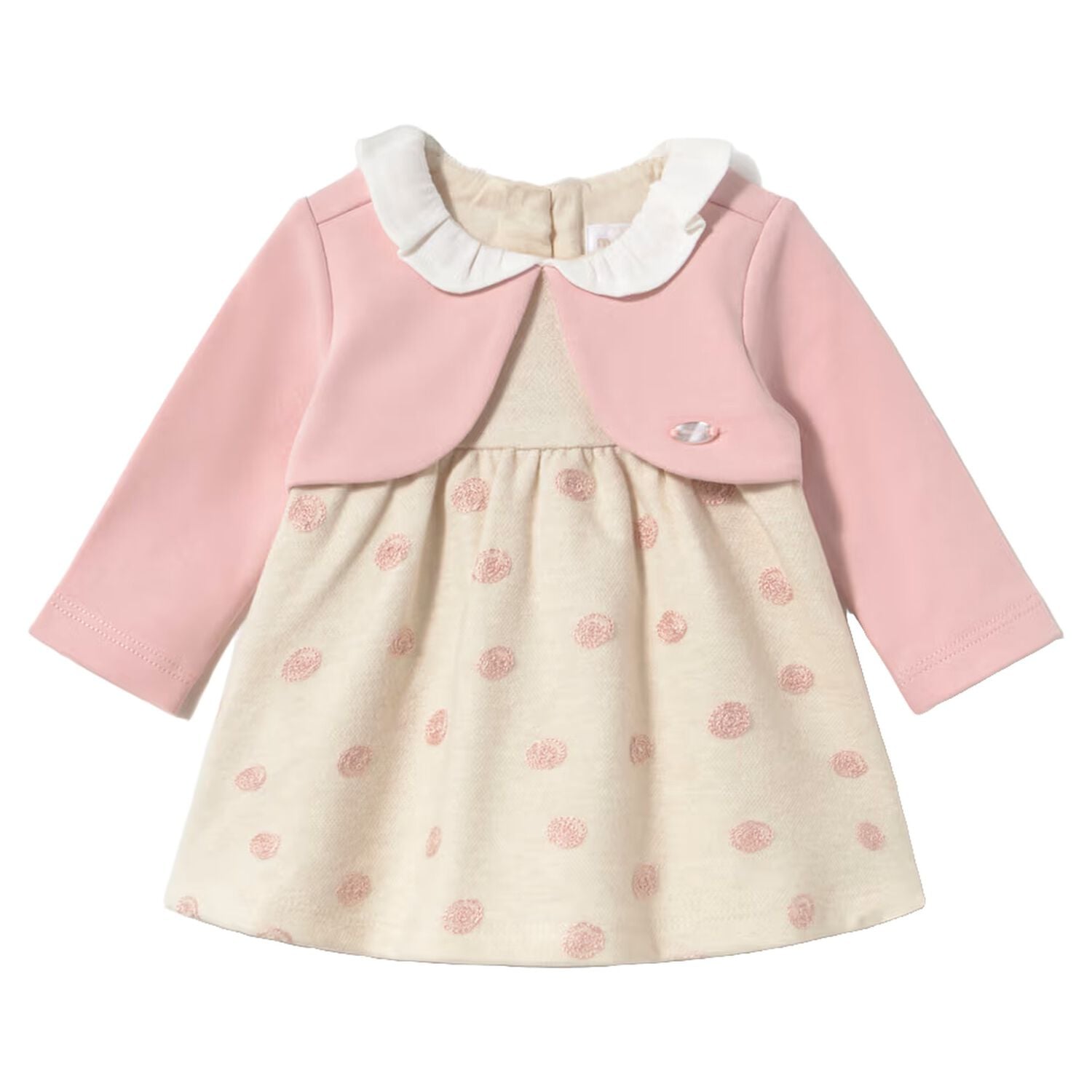 Baby Girls Pink & Beige Embroidered Dress, 1, hi-res