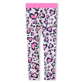 Girls Pink Leopard Hearts Leggings