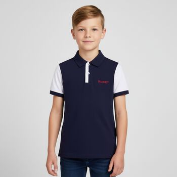Boys Navy Blue & White Logo Polo Shirt