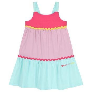 Girls Pink & Aqua Logo Tiered Dress