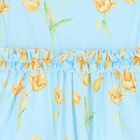 فستان بنات بطبعة الزهور باللون الأزرق والأصفر, 1, hi-res