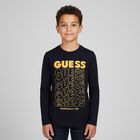Boys Navy Blue Logo Long Sleeve Top, 1, hi-res