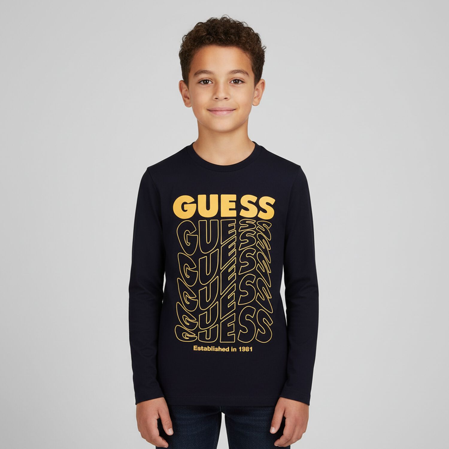 Boys Navy Blue Logo Long Sleeve Top, 1, hi-res image number null