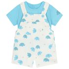 Baby Boys Turquoise & White Dungaree Set, 1, hi-res