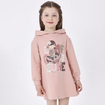 Girls Pink Hooded Dress
