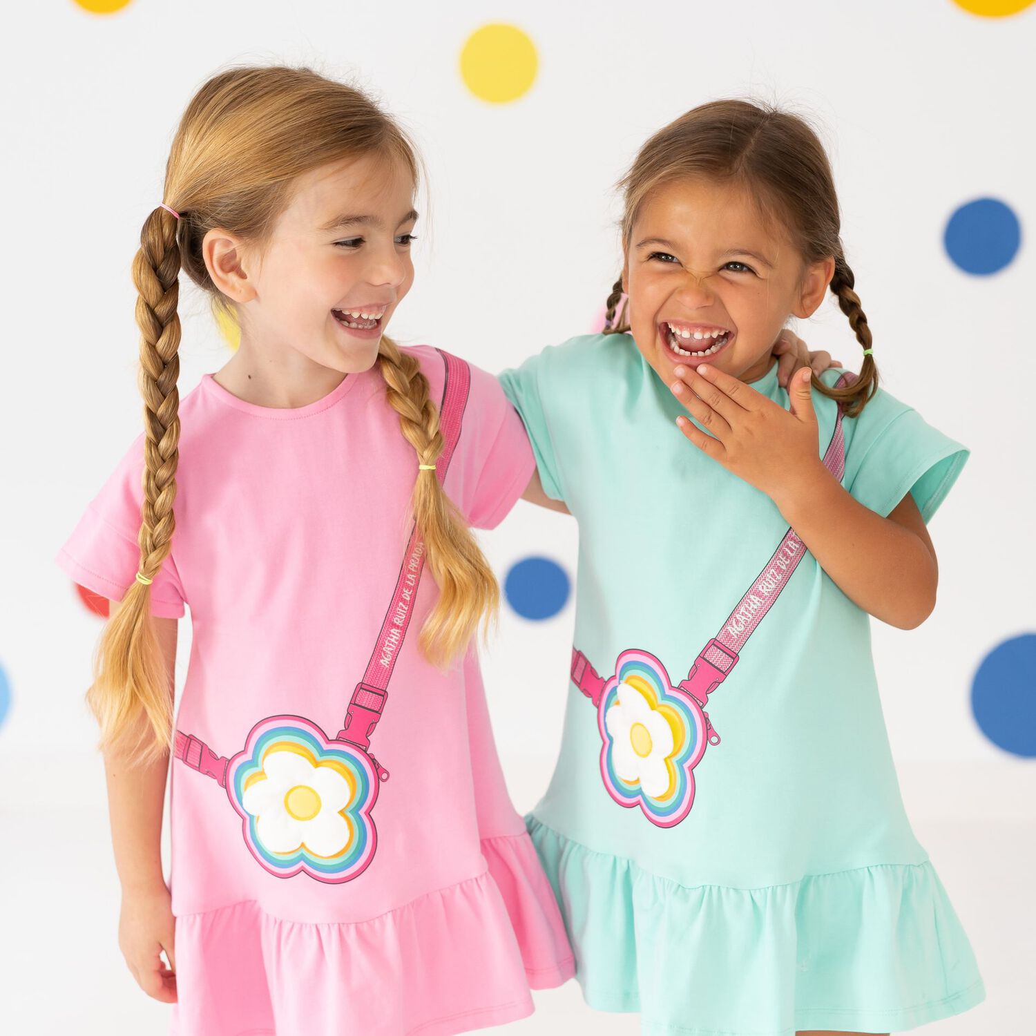 فستان بنات بطبعة باللون الأزرق الأكوا, 1, hi-res