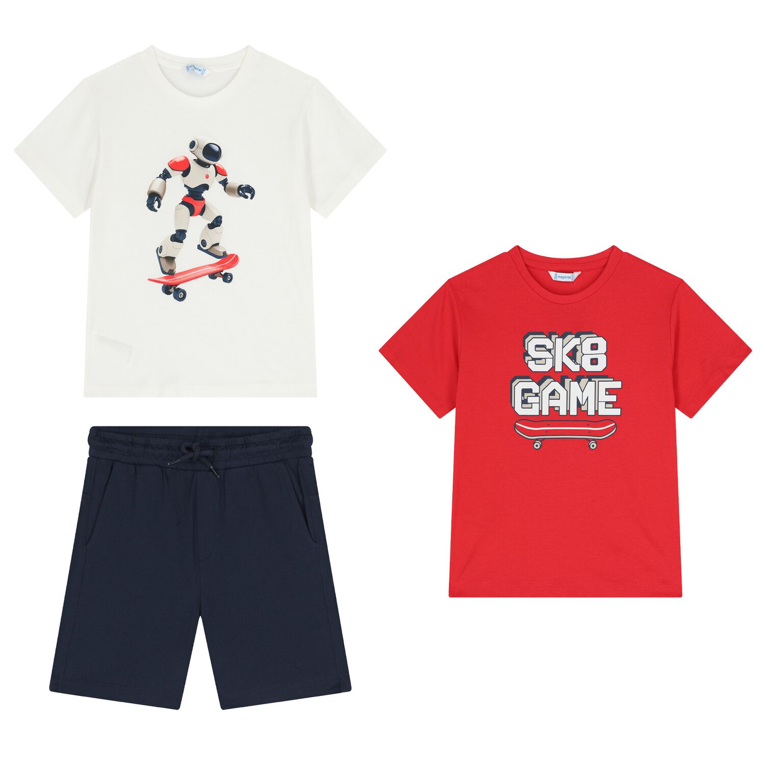 Boys White, Red & Navy Blue Shorts Set, 1, hi-res