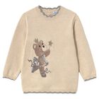 Younger Girls Beige Teddy Bear Knitted Dress, 1, hi-res