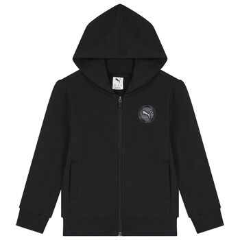 Boys Black Logo Hooded Zip Up Top
