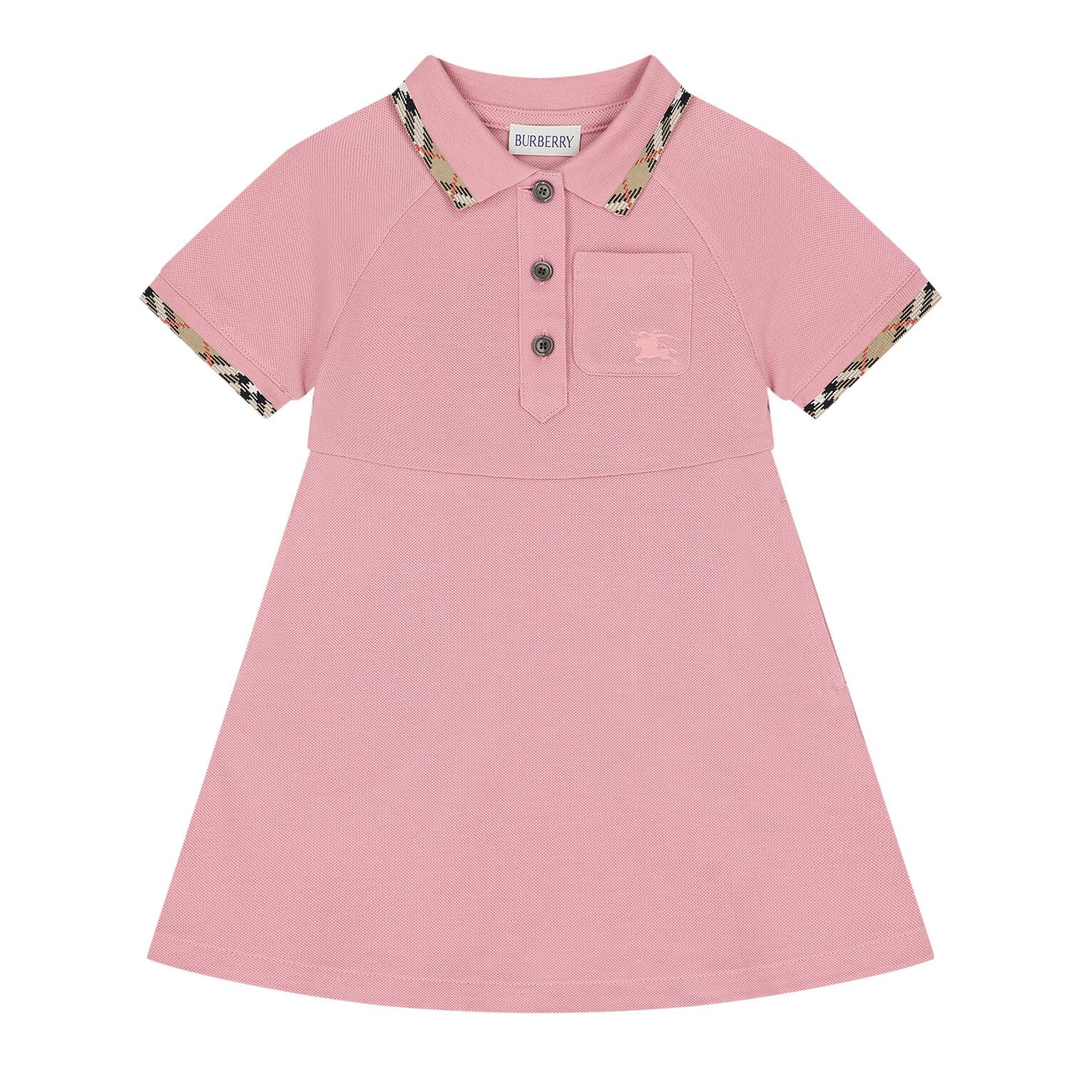 Baby Girls Pink Check Polo Dress, 1, hi-res