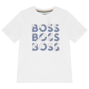 BOSS تيشيرت أولاد بالشعار باللون الأبيض, 2 تيشيرت أولاد بالشعار باللون الأبيض