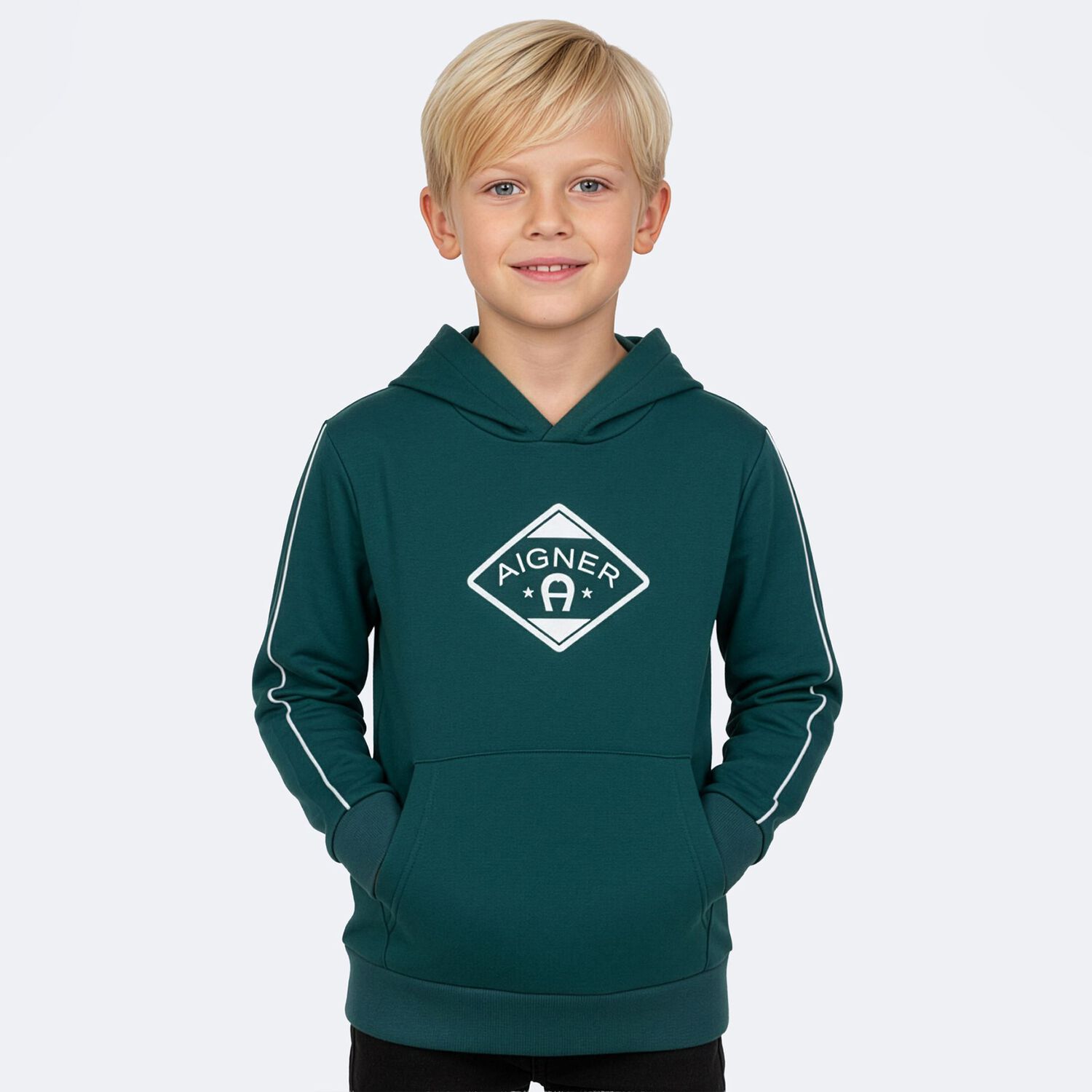 Boys Green Logo Hooded Top, 1, hi-res