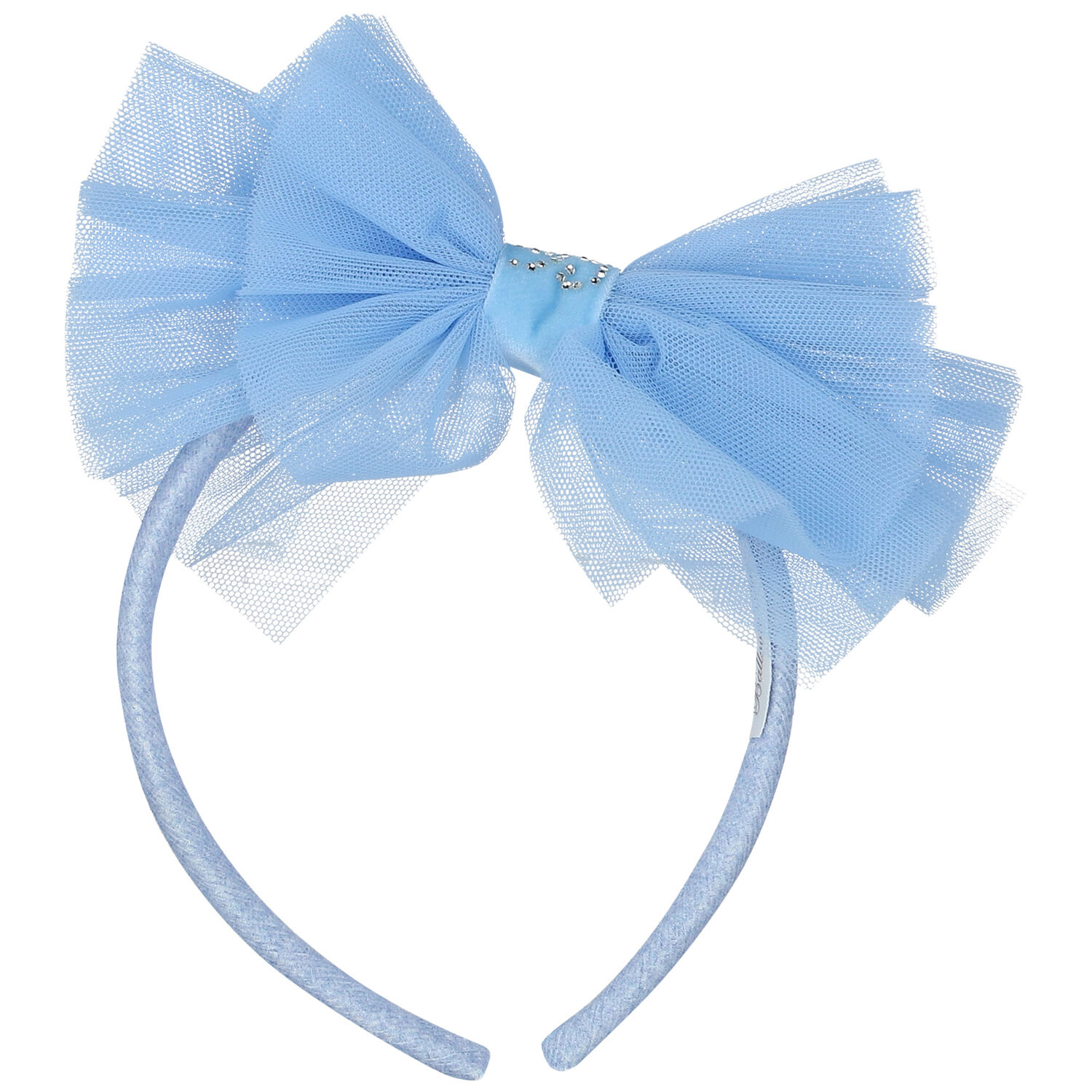 Girls Blue Tulle Bow Headband, 1, hi-res