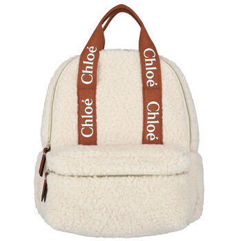 Girls Ivory Sherpa Logo Backpack