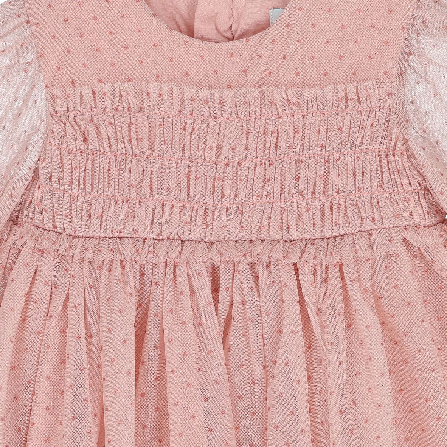 Younger Girls Pink Dotted & Sparkle Tulle Dress , 1, hi-res
