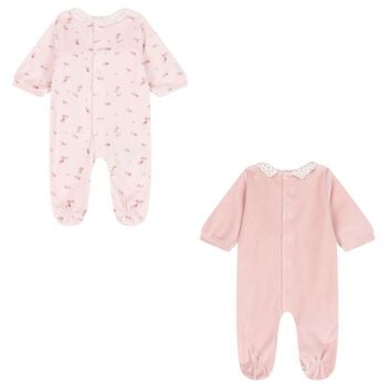Baby Girls Pink Floral Babygrows ( 2-Pack )